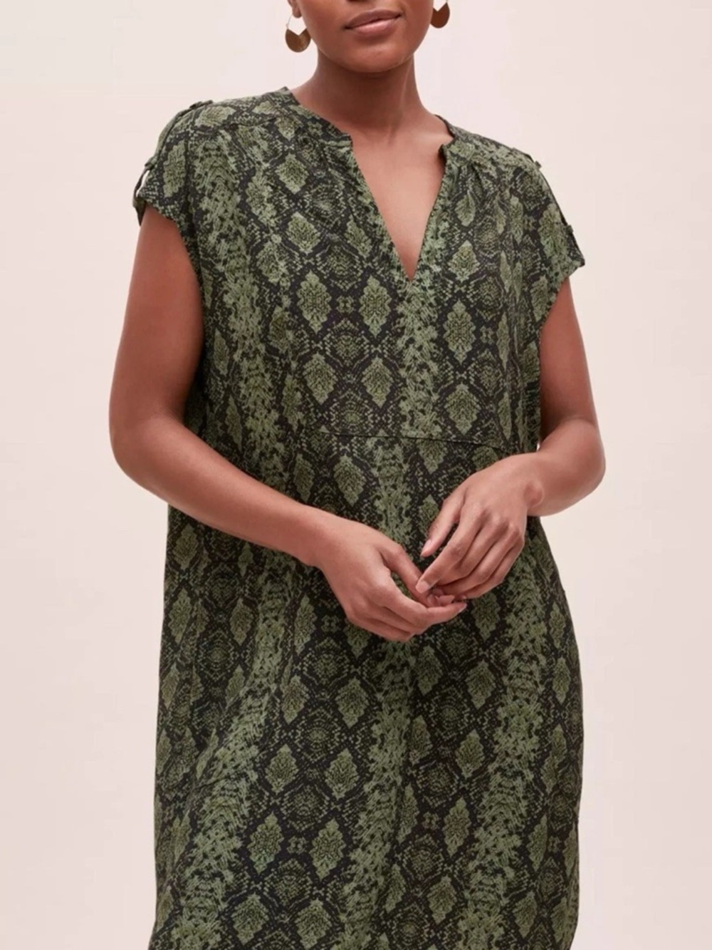 Anthropologie Rachel Tunic Dress Green and Black Snake-Print Shift